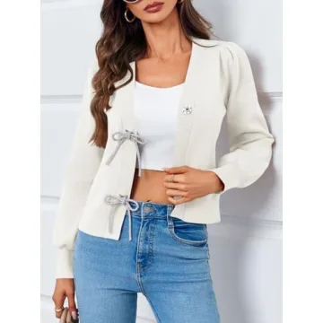 Cozy Women’s Cropped Knit Sweater with Detachable Bows