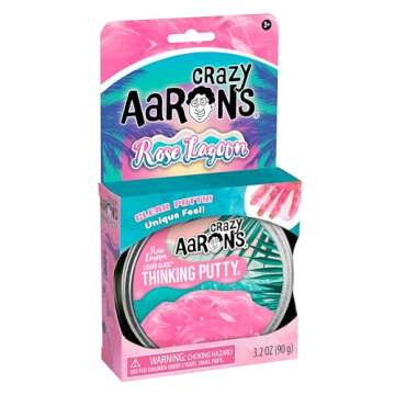 Crazy Aaron's Thinking Putty 4” Tin – Liquid Glass “Rose Lagoon” – Crystal Clear Pink Butty – Never Dries Out