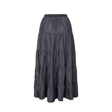 Tronjori Womens A Line Long Lightweight Tencel Denim Tiered Skirt with Multi Layers(M, Black Multi L...
