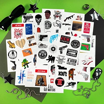 BulbaCraft 100Pcs Funny Gun Stickers - Durable Military Humor Decals