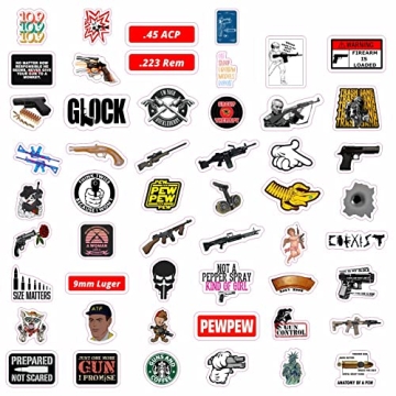 BulbaCraft 100Pcs Funny Gun Stickers for Everyone