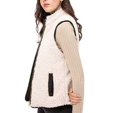 FASHION BOOMY Women's Quilted Padding Vest - Reversible Sherpa Fleece Zip Up Jacket with Pockets Med...
