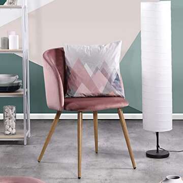 EGGREE Mid-Century Modern Velvet Accent Living Room Armchair Upholstered Leisure Club Chairs Set of 2 with Solid Steel Legs Velvet Cushion for Living Room Bedroom Reception Area,Rose Pink