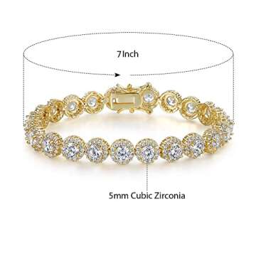 Gemsme Tennis Bracelet for Women 1 Row 18K Yellow Gold Plated 5mm Round Cubic Zirconia Bracelets