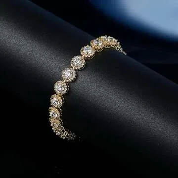 Gemsme Tennis Bracelet for Women 1 Row 18K Yellow Gold Plated 5mm Round Cubic Zirconia Bracelets