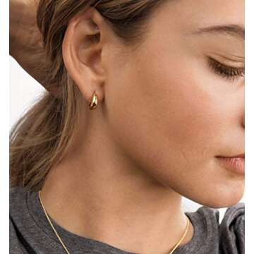 14K Gold Small Open Hoop Earrings Hypoallergenic 925 Sterling Silver Post Chunky Small Hoops Earrings for Women