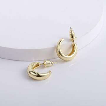 14K Gold Small Open Hoop Earrings Hypoallergenic 925 Sterling Silver Post Chunky Small Hoops Earrings for Women
