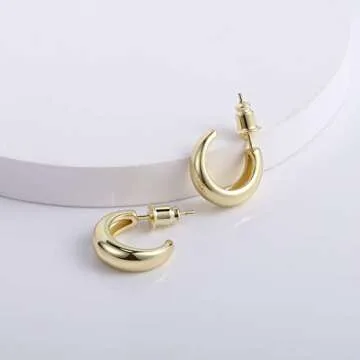 14K Gold Small Open Hoop Earrings Hypoallergenic 925 Sterling Silver Post Chunky Small Hoops Earrings for Women