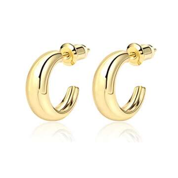 14K Gold Small Open Hoop Earrings Hypoallergenic 925 Sterling Silver Post Chunky Small Hoops Earrings for Women