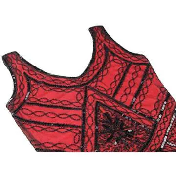 1920s Gatsby Sequin Fringed Paisley Flapper Dress with 20s Accessories Set (XL, Red)