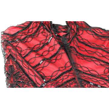 1920s Gatsby Sequin Fringed Paisley Flapper Dress with 20s Accessories Set (XL, Red)