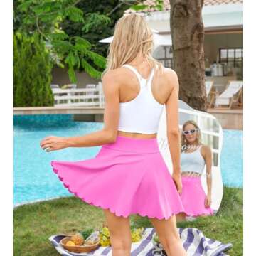 ATTRACO Women Tennis Skirt Athletic Skort with Short Underneath Golf Skirt Mid-Thigh Length Pink