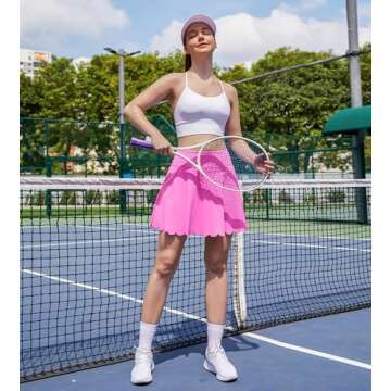 ATTRACO Women Tennis Skirt Athletic Skort with Short Underneath Golf Skirt Mid-Thigh Length Pink