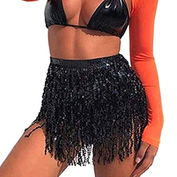 Women's Sequin Tassel Skirt - Sparkly Fringe Costume for Raves