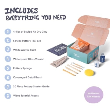 Sculpd Pottery Starter Kit Air Dry Clay Set for Adults