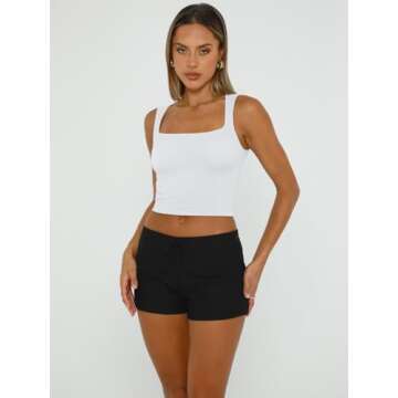 EFAN Womens Going Out Tank Crop Tops Summer Fashion Outfits Sleeveless Basic Square Neck Cute Preppy Clothes White S