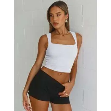 EFAN Womens Going Out Tank Crop Tops Summer Fashion Outfits Sleeveless Basic Square Neck Cute Preppy Clothes White S