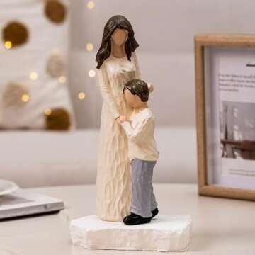 Elegondrar Mother and Son Figurines, Gifts for Mom from Son, Hand-Painted Family Sculpture Gifts for Birthday, Mother’s Day, Thanksgiving, Resin, 9.5" H