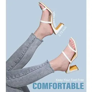 Leevar Square Toe Heels Sandals - White Heels Chunky Two Strap Low Heels for Women Leather Mule Sandals Slip On Block Heels for Party Dating Daily Standard Size 2.75 Inch
