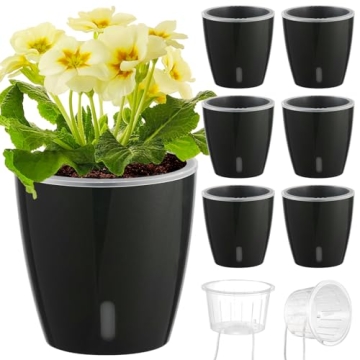 KvyusFlourish 6-Pack 5-Inch Self-Watering Pots for Indoor Plants with Indicator, Orchid Pots with Cl...