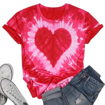 Valentine Shirts for Women Tie Dye Heart T Shirt Valentine's Day Tee Shirt Casual Lover Gift Short S...
