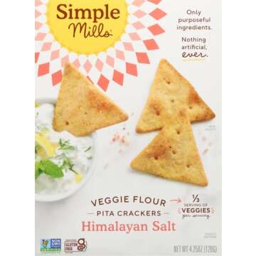Simple Mills Veggie Pita Crackers, Himalayan Salt - Gluten Free, Vegan, Healthy Snacks, Paleo Friendly, 4.25 Ounce (Pack of 1)