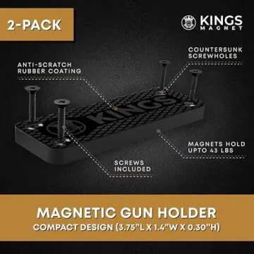 KINGS MAGNET Gun Holder | Rubber Coated Concealment Mount