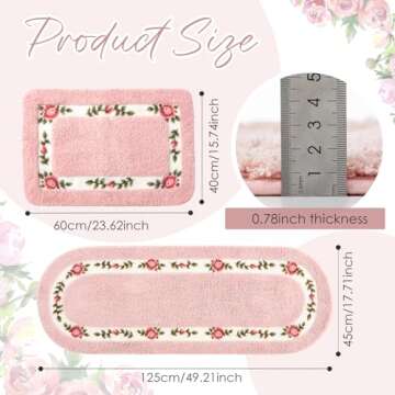Drydiet 2 Pcs Rose Flowers Bathroom Rugs Set Coquette Room Decor Floral Rugs for Bathroom Bedroom Living Room,Non Skid Absorbent Romantic Rose Flower Area Rugs 2 Shapes(Pink,Small)