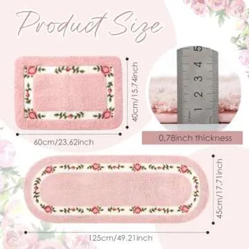 Drydiet 2 Pcs Rose Flowers Bathroom Rugs Set Coquette Room Decor Floral Rugs for Bathroom Bedroom Living Room,Non Skid Absorbent Romantic Rose Flower Area Rugs 2 Shapes(Pink,Small)