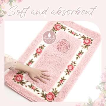 Drydiet 2 Pcs Rose Flowers Bathroom Rugs Set Coquette Room Decor Floral Rugs for Bathroom Bedroom Living Room,Non Skid Absorbent Romantic Rose Flower Area Rugs 2 Shapes(Pink,Small)