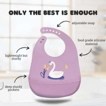 Silicone Baby Bibs with Food Catcher (Set of 3) - BPA Free Plastic, Durable and Adjustable Bib - Sil...