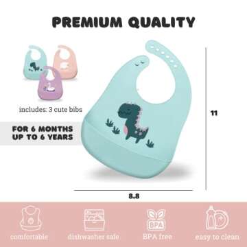 Silicone Baby Bibs with Food Catcher (Set of 3) - BPA Free Plastic, Durable and Adjustable Bib - Silicone Bibs for Babies, Toddlers, Boys, and Girls
