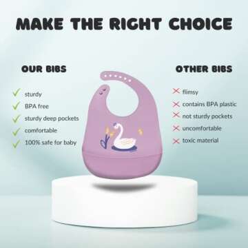 Silicone Baby Bibs with Food Catcher (Set of 3) - BPA Free Plastic, Durable and Adjustable Bib - Silicone Bibs for Babies, Toddlers, Boys, and Girls