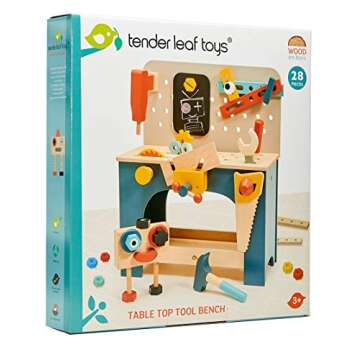 Tender Leaf Toys - Tabletop Tool Bench - Construction Building Play Set for Kids - Encouraging Logical Thinking, Inspire Imaginative Play and Pretend Play for Age 3+
