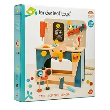 Tender Leaf Toys - Tabletop Tool Bench - Construction Building Play Set for Kids - Encouraging Logical Thinking, Inspire Imaginative Play and Pretend Play for Age 3+
