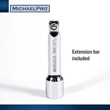 MichaelPro MP001001 3/8 inch Drive Socket Wrench Set, 20-piece, 12-Point Socket in SAE & Metric Size-With Reversible and Flexible Low Profile Ratchet Wrench Handle, Extension Bar and EVA Tray , Red