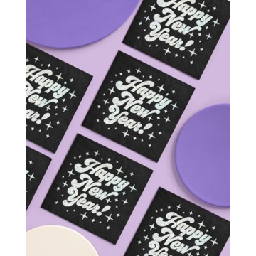 xo, Fetti Black Happy New Year Napkins - 50 Pack
