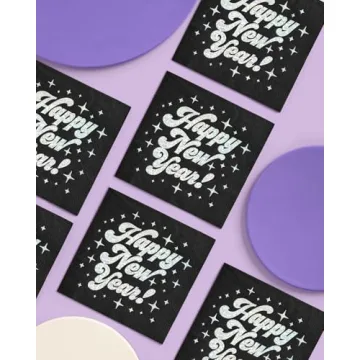 xo, Fetti Black Happy New Year Napkins - 50 Pack