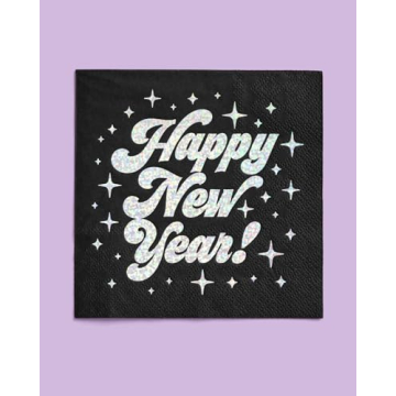 xo, Fetti Black Happy New Year Napkins - 50 Pack