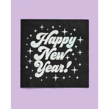 xo, Fetti Black Happy New Year Napkins - 50 Pack