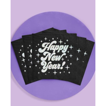 xo, Fetti Black Happy New Year Napkins - 50 Pack