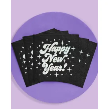 xo, Fetti Black Happy New Year Napkins - 50 Pack