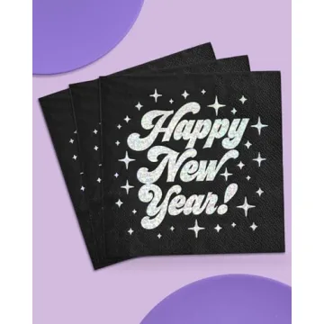 xo, Fetti Black Happy New Year Napkins - 50 Pack