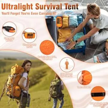 Kilihot Emergency Tent Shelter 2 Person Emergency Survival Life Pocket Tent Waterproof and Windproof for Camping Hiking Outdoor Activities