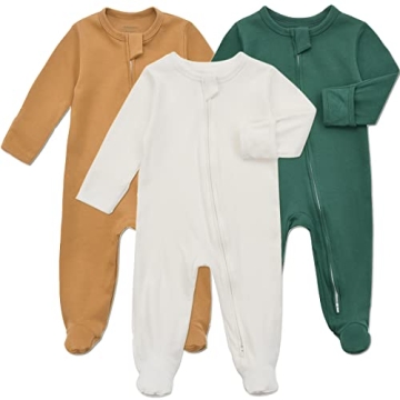 Aablexema Baby Footed Pajamas with Mitten Cuffs - Infant Cotton Sleepwear with Double Zipper