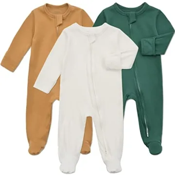 Aablexema Baby Footed Pajamas with Mitten Cuffs - Infant Cotton Sleepwear with Double Zipper