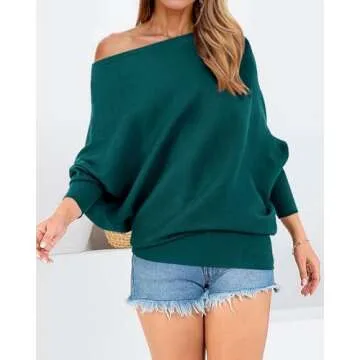 Zenlonr Women's Fall Sweaters 2025 Casual Long Batwing Sleeve Loose Off Shoulder Knit Pullovers Jumper Tops