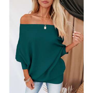 Zenlonr Women's Fall Sweaters 2025 Casual Long Batwing Sleeve Loose Off Shoulder Knit Pullovers Jumper Tops