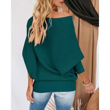 Zenlonr Women's Fall Sweaters 2025 Casual Long Batwing Sleeve Loose Off Shoulder Knit Pullovers Jumper Tops