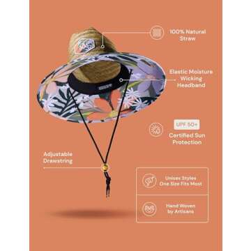 Barbados Straw Hat | Lifeguard Hat for Beach & Sun Protection | Unisex UPF 50+ Wide Brim